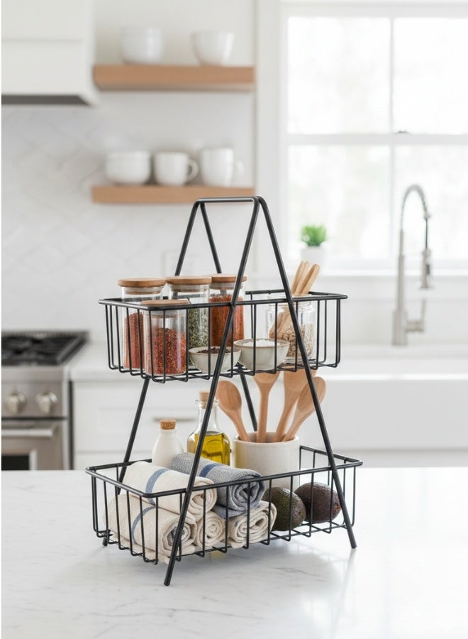 Happy Home 2-Tier Fruit Basket with Sturdy Metal Handle – Modern Multi-Layer Storage Basket for Fruits, Vegetables, and Desserts, Large Capacity Organizer for Kitchen Counter and Dining Table, Easy to Clean, Ideal for Parties and Daily Use, Height 37cm, Basket Diameters 24cm & 29cm - Image 4